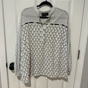 Eloquii  White and Black Patterned Button ‎ Blouse - Size 18/20